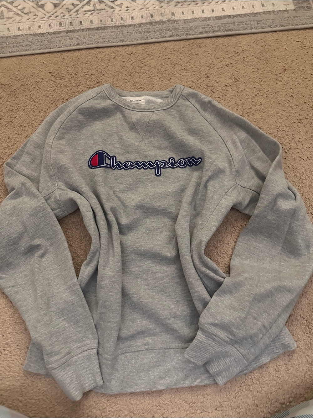 Champion Women's Gray Crewneck Sweatshirt with Script Logo